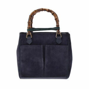GUCCI Bamboo 2way Navy Blue Suede Pigskin Handbag